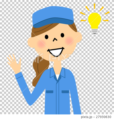 作業着の女性 ひらめく 作業着の女性 ひらめく 27930630