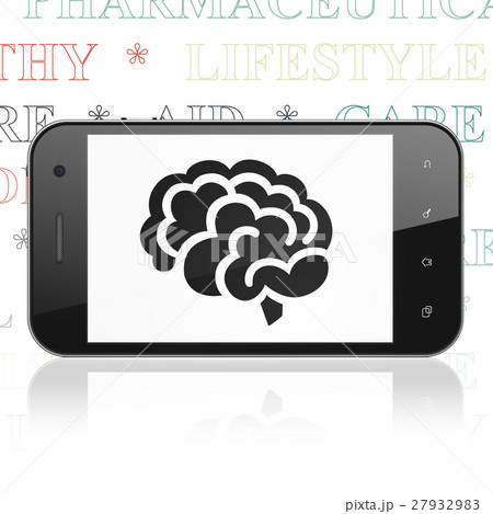 Healthcare concept: Smartphone with Brain on Healthcare concept: Smartphone with Brain on 27932983