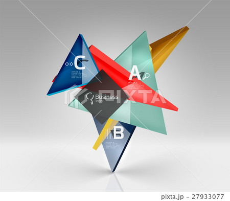 Colorful glossy glass triangle on empty 3d space Colorful glossy glass triangle on empty 3d space 27933077