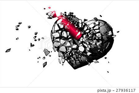Monochrome Engraving Broken Heart Illustrationのイラスト素材