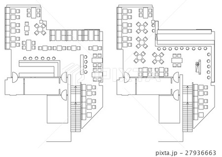 Standard cafe furniture symbols on floor plans 27936663