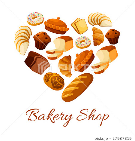Bakery And Pastry Bread And Donut Formed As Heartのイラスト素材