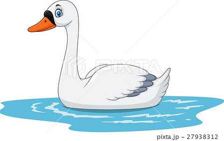 Cartoon Beauty Swan Floats On Waterのイラスト素材