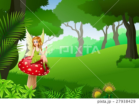 Little fairy sitting on mushroom Little fairy sitting on mushroom 27938429