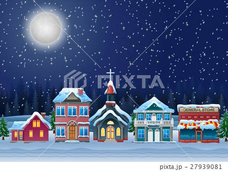 fabulous snow covered town in the Christmas night fabulous snow covered town in the Christmas night 27939081