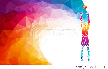 Color Silhouette Of Volleyball Player On Setterのイラスト素材