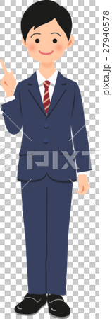 A man with a pointing pose wearing a navy suit A man with a pointing pose wearing a navy suit 27940578