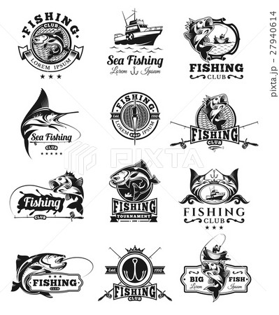Set of vector badges, stickers on catching fish. Set of vector badges, stickers on catching fish. 27940614