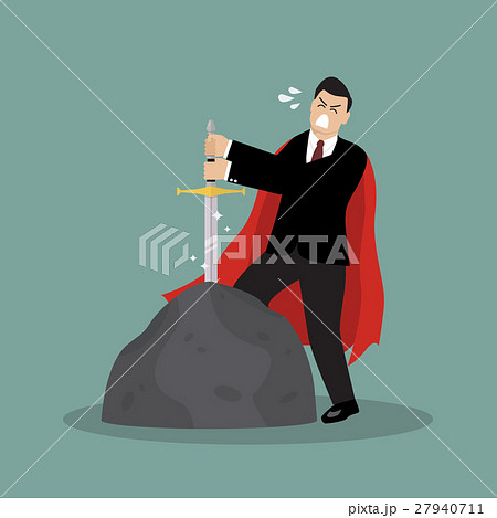 Businessman try to pull sword from stone Businessman try to pull sword from stone 27940711