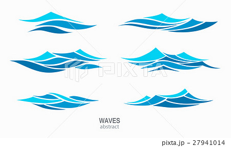 Set marine pattern with stylized blue waves 27941014