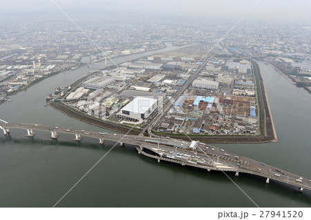 大阪市西淀川区の埋め立て地を空撮 27941520