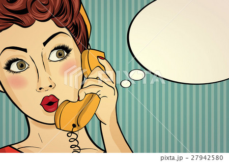 Surprised pop art woman chatting on retro phone . 27942580