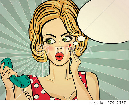 Surprised pop art woman with retro phone 27942587
