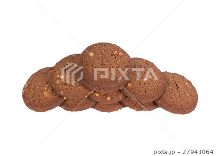 Chocolate cashew nut butter cookies stack isolated 27943064