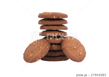 Chocolate cashew nut butter cookies stack isolated Chocolate cashew nut butter cookies stack isolated 27943065