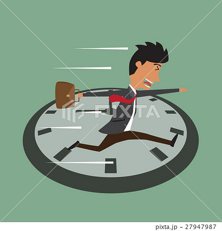 Cartoon businessman running on clock, Cartoon businessman running on clock, 27947987