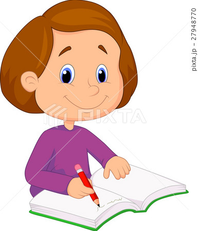 Little Girl Writing On A Bookのイラスト素材