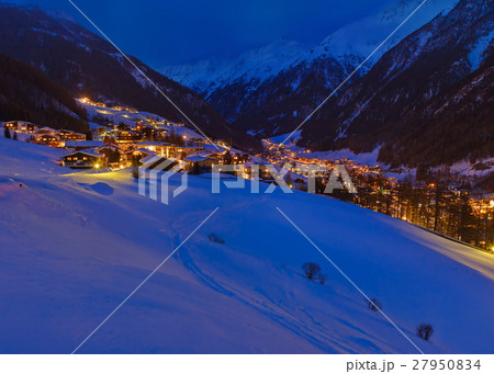 Mountains ski resort Solden Austria at sunset Mountains ski resort Solden Austria at sunset 27950834