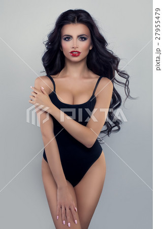 Beautiful Sexy Model Brunette in a Black Swimsuit 27955479