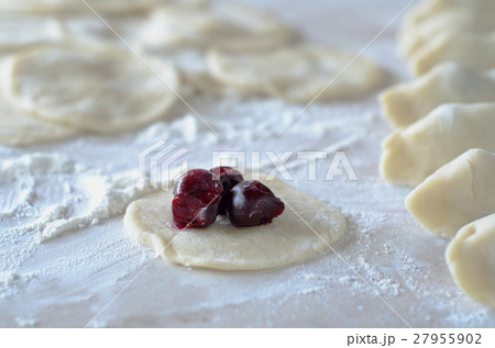 Cooking dumplings with cherries. Cooking dumplings with cherries. 27955902