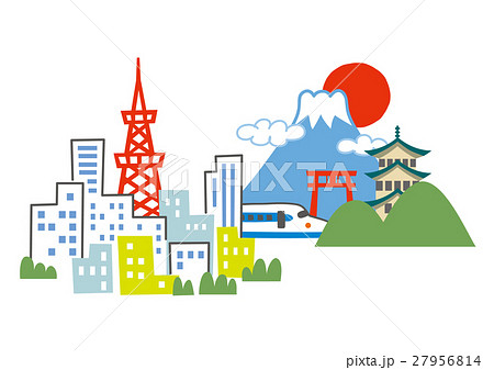 日本 富士山 東京タワーのイラスト素材