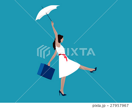 Woman holding white umbrellas and bag 27957967