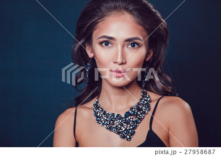 Brunette girl with a beautiful necklace and Brunette girl with a beautiful necklace and 27958687