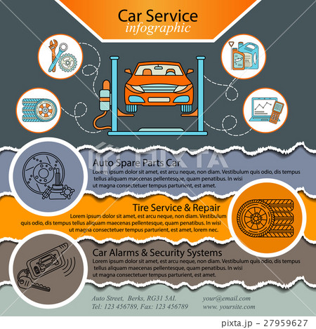 Car repair infographics. Cat service and Tire Car repair infographics. Cat service and Tire 27959627