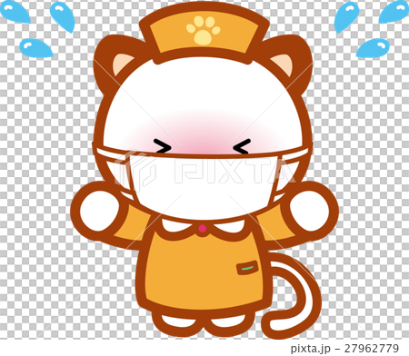 插图素材: 面具动物护士猫先生可爱动物护士先生脚步汗