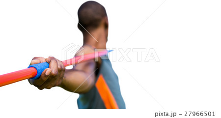 Close up on sportsman hand holding a javelin Close up on sportsman hand holding a javelin 27966501