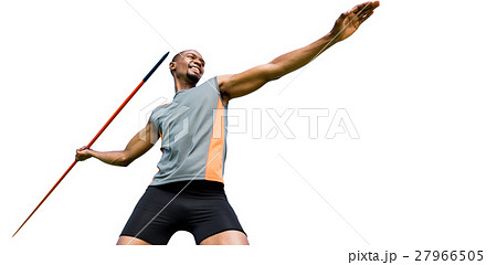 Low angle view of sportsman practising javelin throw 27966505