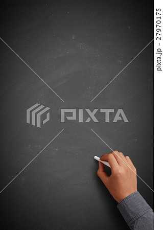 Hand writing on blank chalkboard Hand writing on blank chalkboard 27970175