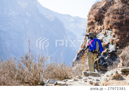 Hiking to Himalaya mountain in Nepal , trekking Hiking to Himalaya mountain in Nepal , trekking 27972381