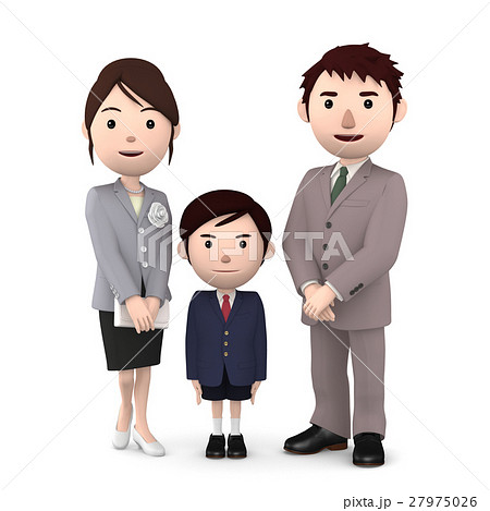 小学校 入学式 ファミリーb 白バック1のイラスト素材