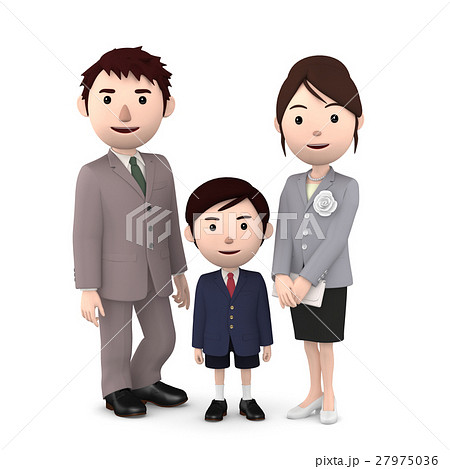 小学校 入学式 ファミリーb 白バック5のイラスト素材