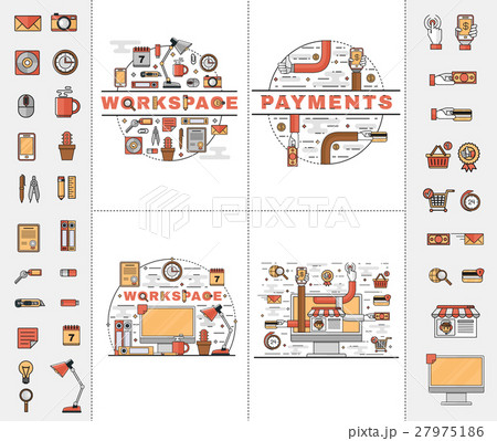 Set line art flat icons 27975186