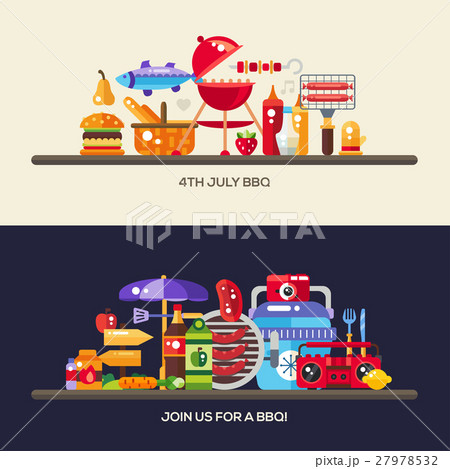 Flat design barbecue and summer picnic banners set Flat design barbecue and summer picnic banners set 27978532