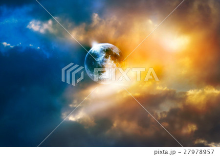 Full moon on the colorful vibrant sky 27978957