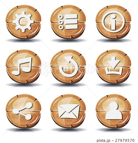Funny Wood Icons And Buttons For Ui Gameのイラスト素材
