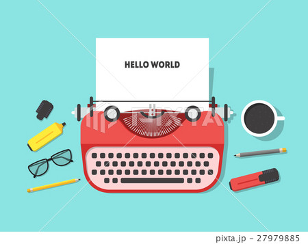 Cartoon Vintage Typewriter and Element Set. Vector 27979885