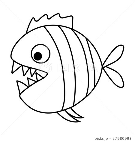 Cute Cartoon Piranha With Sharp Teethのイラスト素材