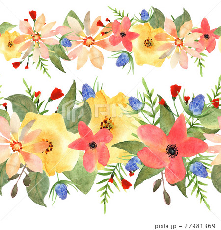 Seamless floral border. Roses and wild flowers 27981369