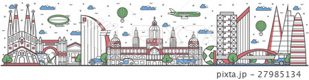 Travel in Barcelona city line flat design banner 27985134