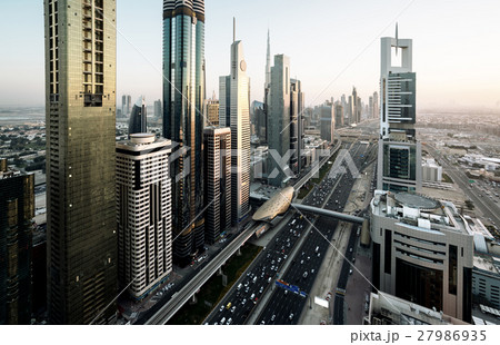 Dubai skyline in sunset time, United Arab Emirates Dubai skyline in sunset time, United Arab Emirates 27986935