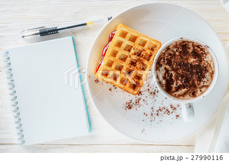 breakfast waffles and cocoa breakfast waffles and cocoa 27990116