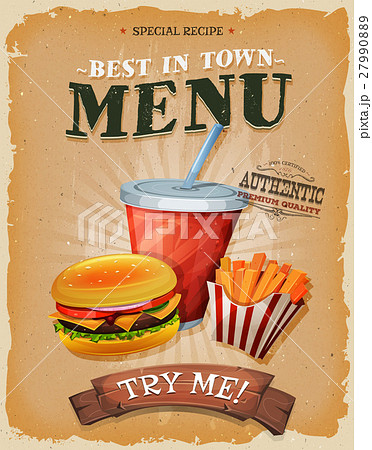 Grunge And Vintage Fast Food Menu Poster Grunge And Vintage Fast Food Menu Poster 27990889
