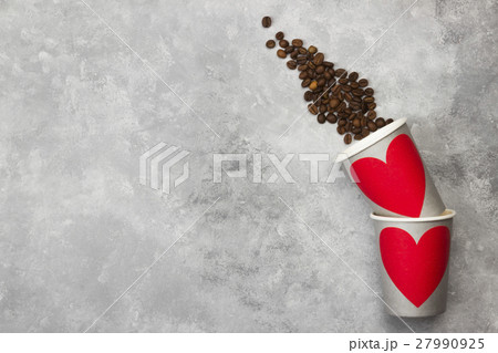 Concept love to coffee. Gray paper cups for drinks 27990925