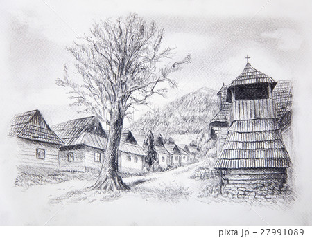 vintage mountain oldtime willage with wooden 27991089