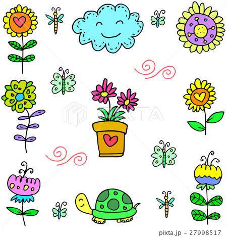 Illustration of spring colorful doodles set 27998517