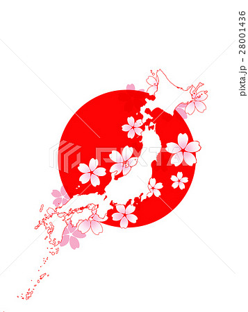 訪日 桜 花見 日本地図 日の丸 日章旗 春 訪日客のイラスト素材